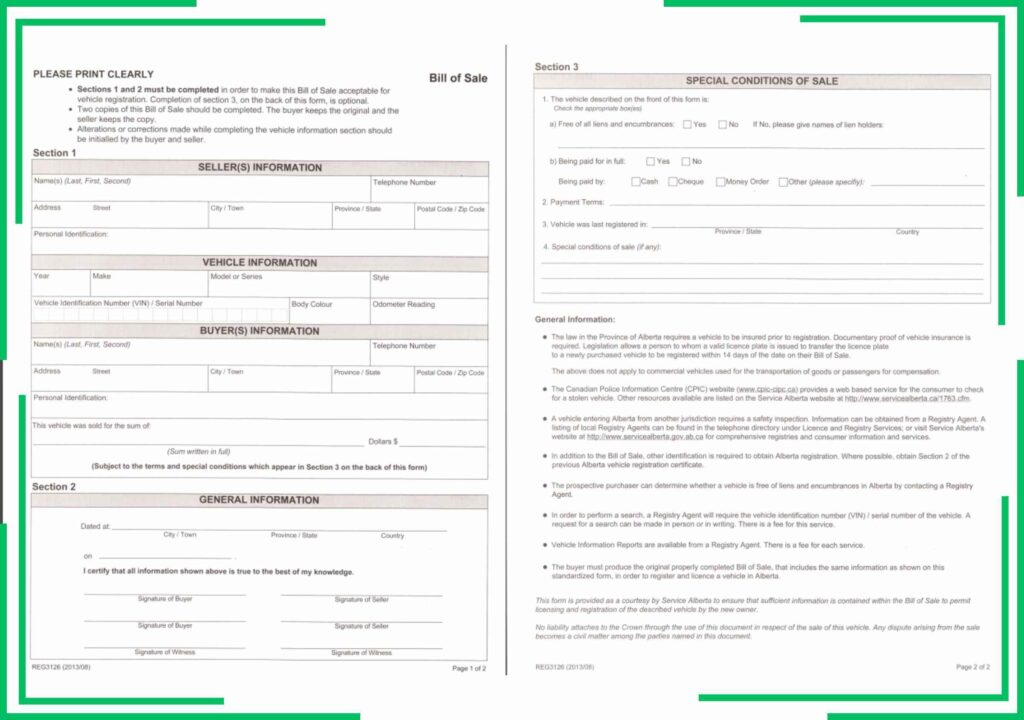 Alberta Auto Bill of Sale