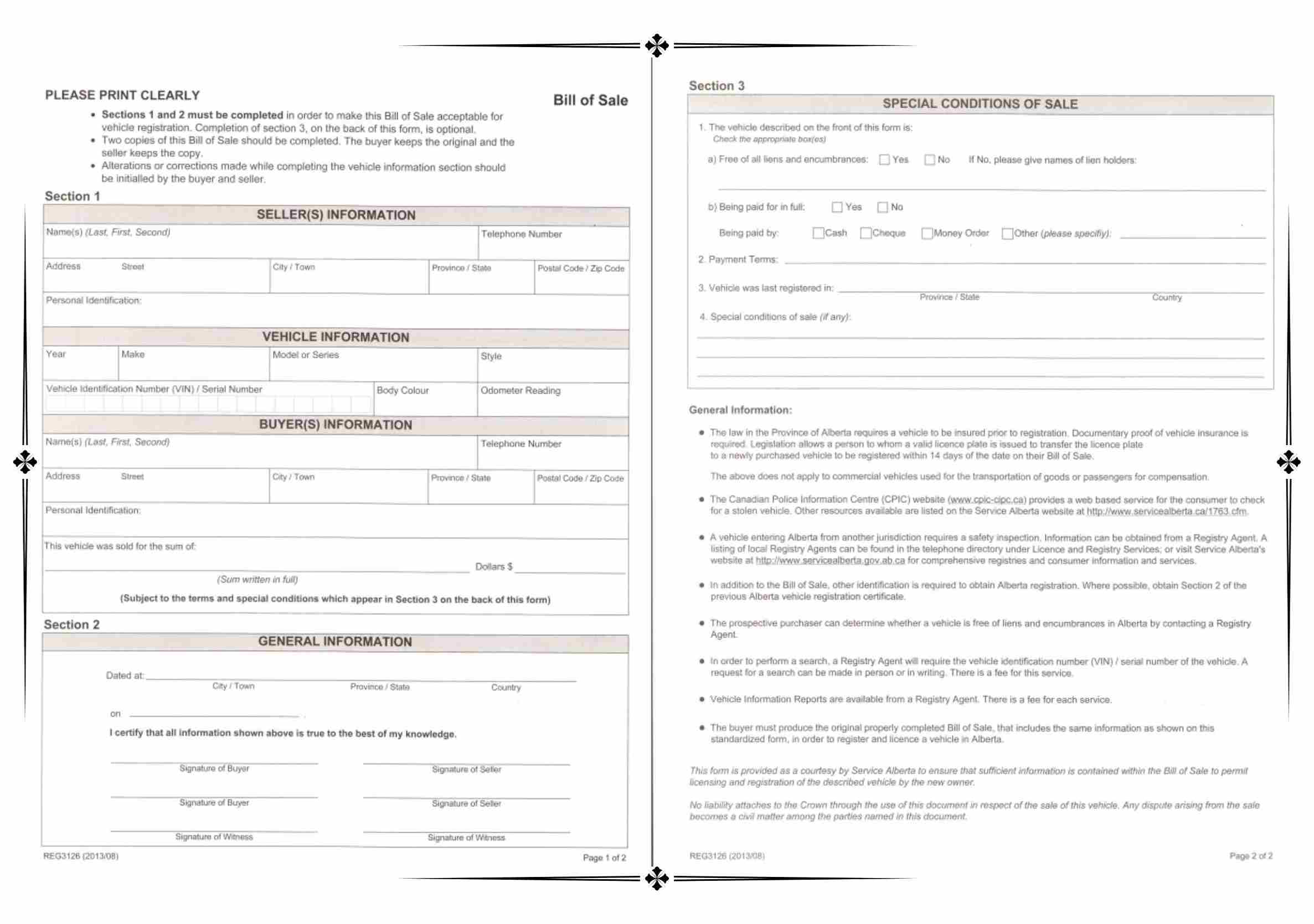 Alberta Bill of Sale PDF [Printable, Fillable] Print Alberta Bill of