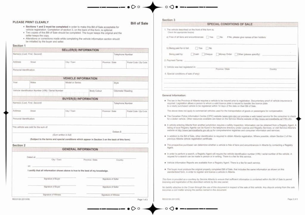 Alberta Bill of Sale Free Template