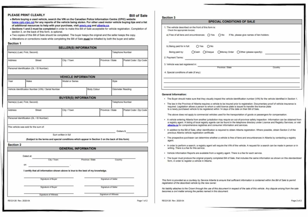 Alberta Bill of Sale PDF 