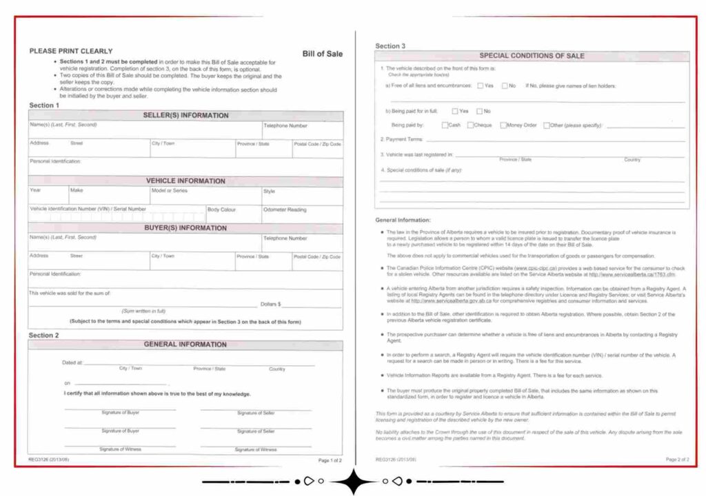 Alberta Registries Bill of Sale