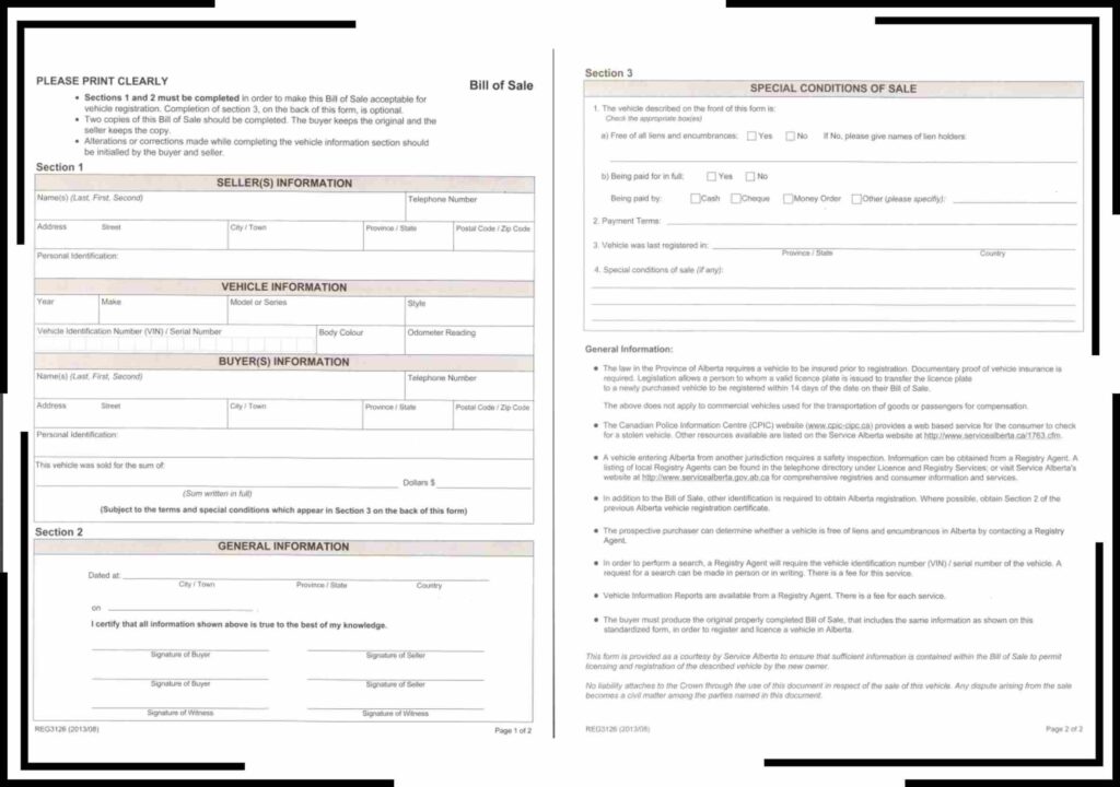 Alberta Vehicle Bill of Sale PDF