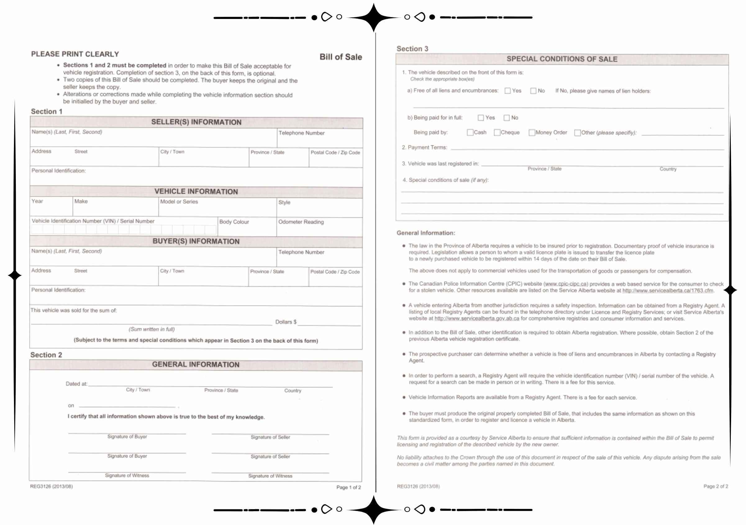 bill of sale for a car in alberta